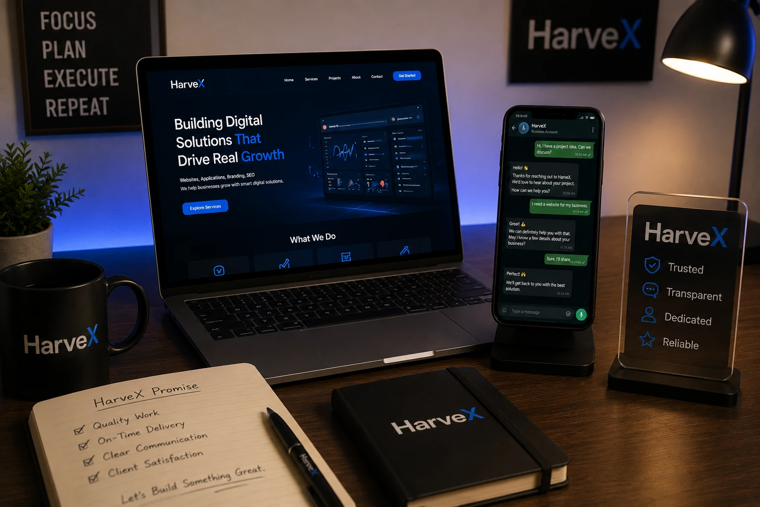 Direct communication and personal support between HarveX and a business client