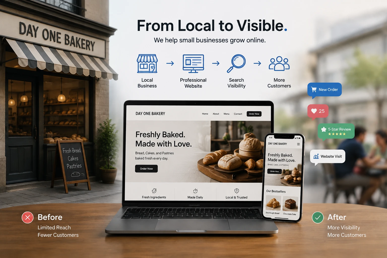 Small business owner building an online presence with digital services