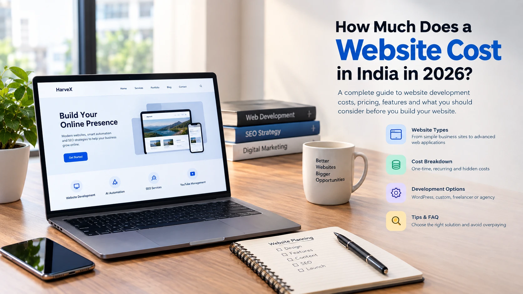 Website development cost in India in 2026 for different types of websites